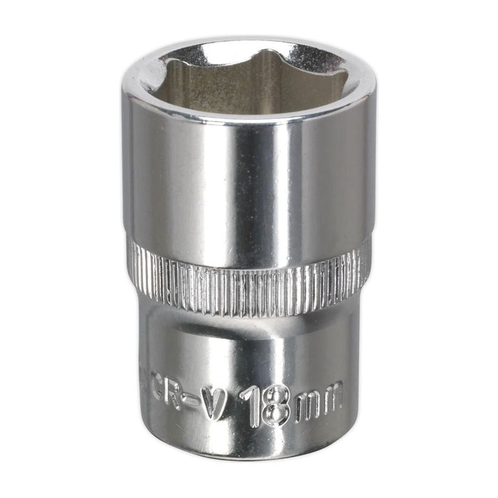 Sealey WallDrive Socket 18mm 1/2"Sq Drive Fully Polished SP1218 Sealey - Town Tools 