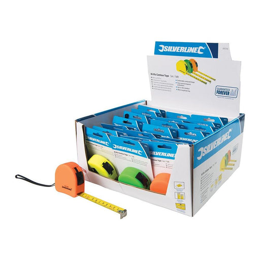 Silverline Hi-Vis Contour Tape Display Box 21pce 5m / 16ft x 19mm Silverline - Town Tools 