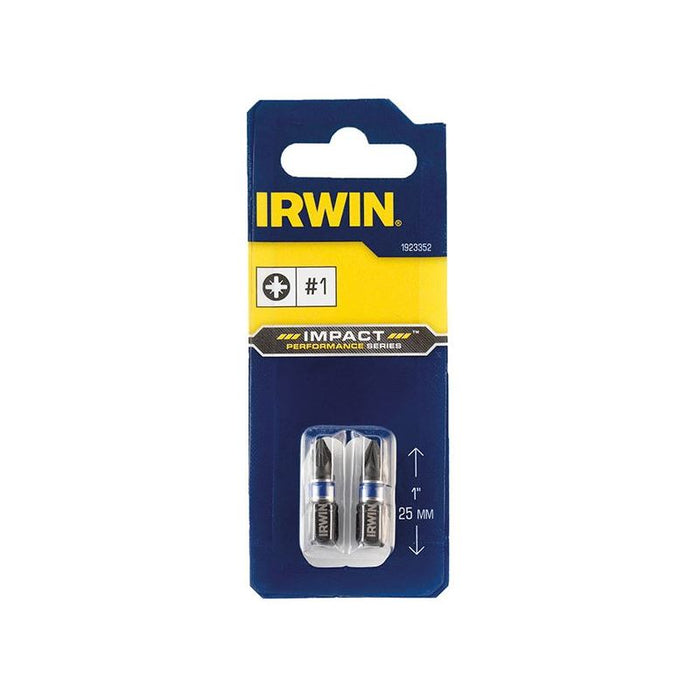 Irwin® Impact Screwdriver Bits Pozi PZ1 25mm (Pack 2) IRWIN® - Town Tools