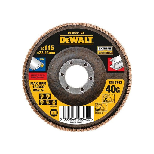 Dewalt Power Tools Extreme Flap Disc 115 x 22.2mm 40G DeWALT Power Tools - Town Tools