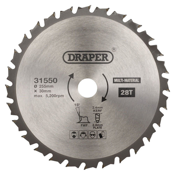 Draper TCT Multi-Purpose Circular Saw Blade, 255 x 30mm, 28T 31550