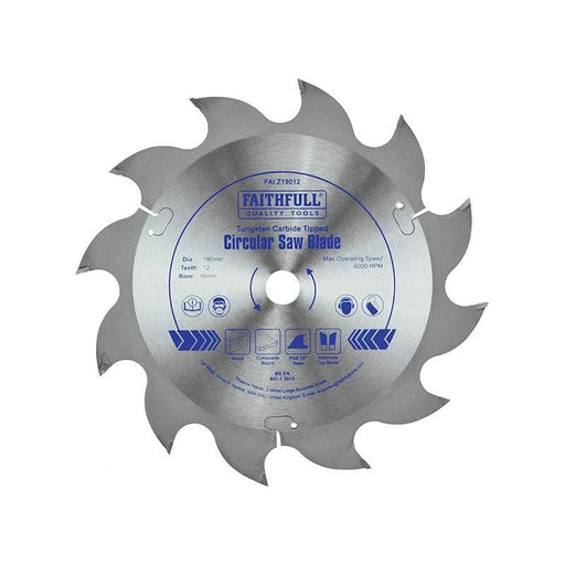 Faithfull TCT Circular Saw Blade 190 x 16mm x 12T POS Faithfull - Town Tools