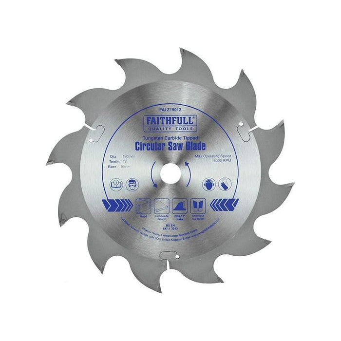 Faithfull TCT Circular Saw Blade 190 x 16mm x 12T POS Faithfull - Town Tools