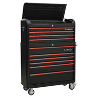 Sealey Retro Style Extra-Wide Topchest & Rollcab Combination 10 Drawer-Black wit
