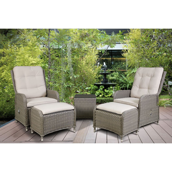 Dellonda Chester Rattan Wicker Outdoor Recliner Loungers & Table Set 5pc