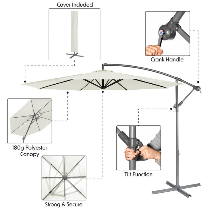 Dellonda Banana Parasol with Cover 3m - Cream DG265