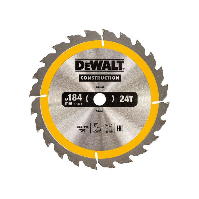 Dewalt Power Tools Portable Construction Circular Saw Blade 184 x 16mm x 24T DeWALT Power Tools - Town Tools