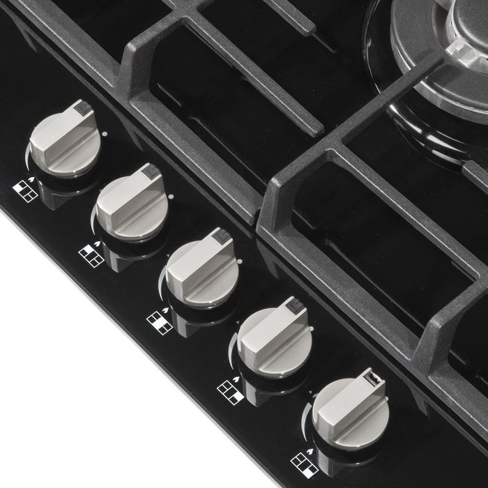 Baridi Gas Hob with 5 Cooking Zones 70cm - Black DH228