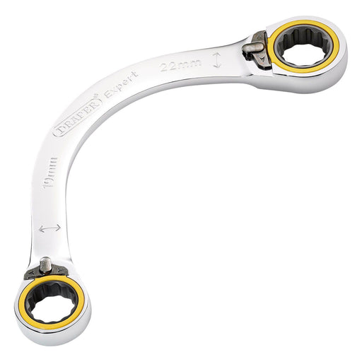 Draper Expert HI-TORQ Double Ring Ratchet Half Moon Spanner, 19 x 22mm Draper - Town Tools