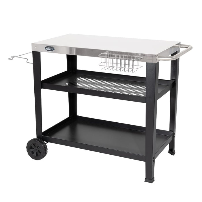 Dellonda Plancha Trolley with Utensil Holder - Stainless Steel Top