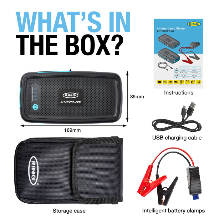 Ring RPPL200 Small Micro Car Battery Jump Starter Booster Pack Power Bank >2L