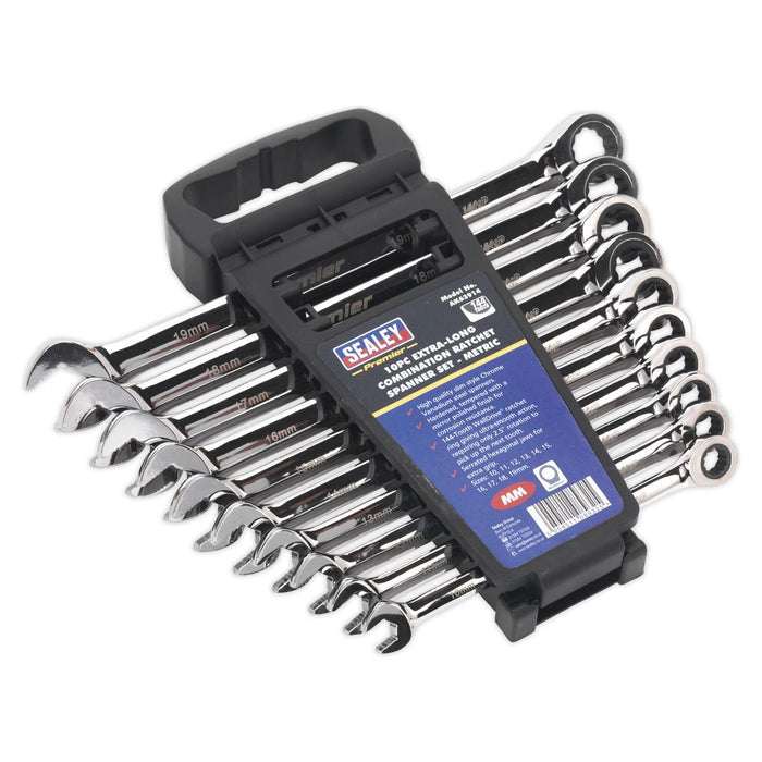 Sealey Combination Ratchet Spanner Set 10pc Extra-Long Metric AK63914 Sealey - Town Tools 