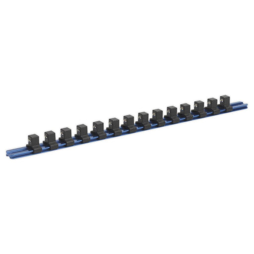 Sealey Socket Retaining Rail with 14 Clips Aluminium 1/2"Sq Drive SR1214 Sealey - Town Tools 