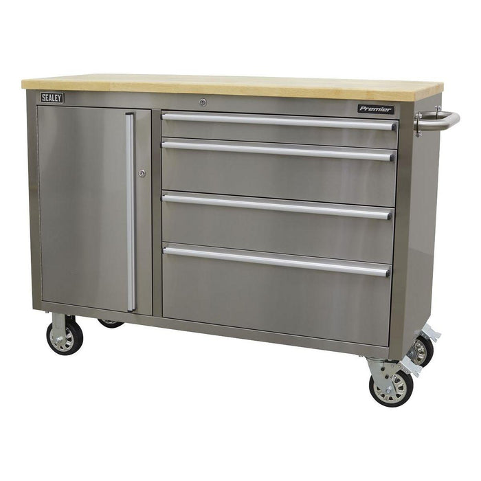 Sealey Mobile Stainless Steel Tool Cabinet 4 Drawer AP4804SS Sealey - Town Tools 