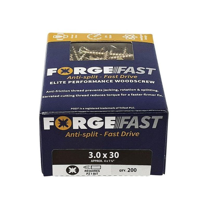 Forgefix ForgeFast Pozi Compatible Elite Performance Wood Screw ZY 3.0 x 30mm Box 200 ForgeFix - Town Tools