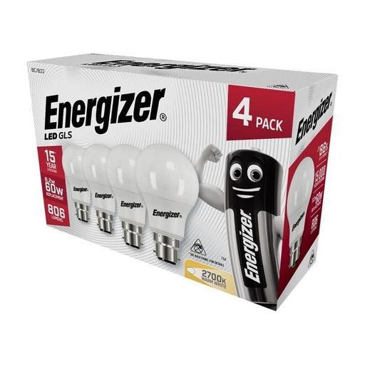 Energizer® LED BC (B22) Opal GLS Non-Dimmable Bulb, Warm White 806 lm 8.2W (Pack 4) Energizer® - Town Tools