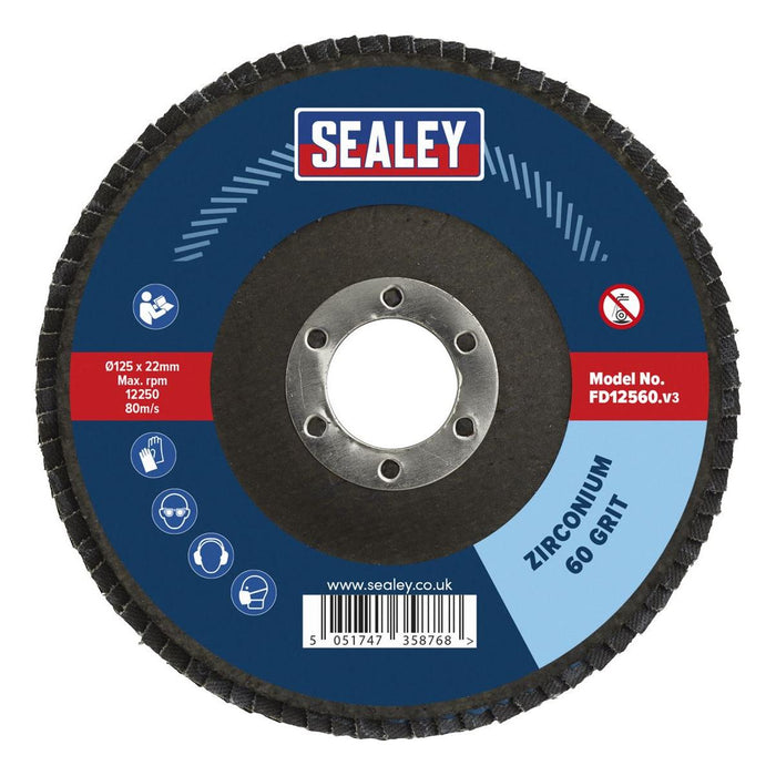 Sealey Flap Disc Zirconium125mm22mm Bore 60Grit FD12560 Sealey - Town Tools 