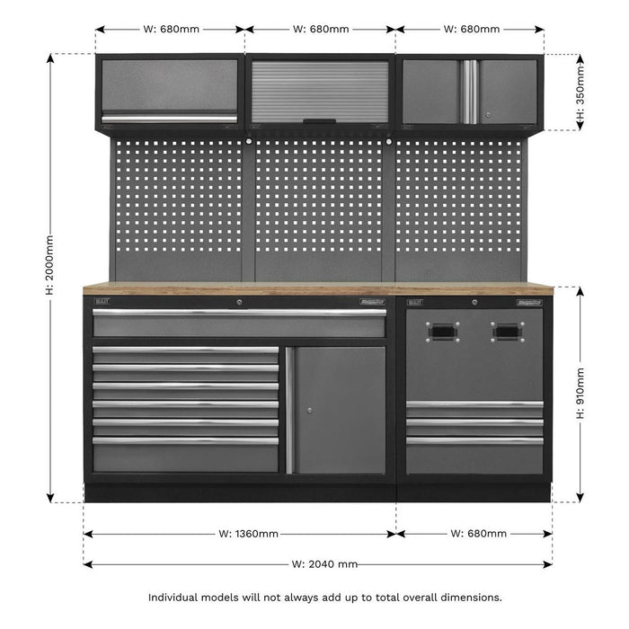 Sealey Modular Storage System Combo Pressed Wood Worktop APMSSTACK14W Sealey - Town Tools 