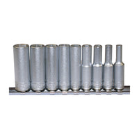Teng Tools 1/4" Deep Socket Clip Rail Set 6 pt 9 Pieces
