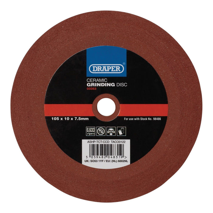 Draper Ceramic Grinding Disc, 105 x 10 x 7.5mm 03353 Draper - Town Tools 