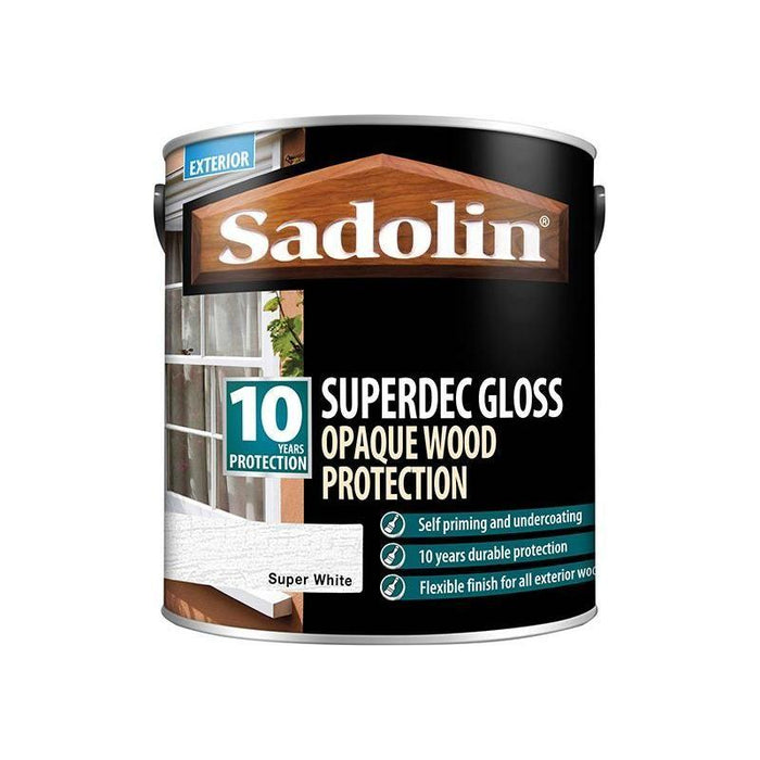Sadolin Superdec Opaque Wood Protection Super White Gloss 2.5 litre Sadolin - Town Tools