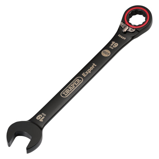 Draper Expert HI-TORQ Metric Reversible Ratchet Combination Spanner, 19mm, Black Draper - Town Tools