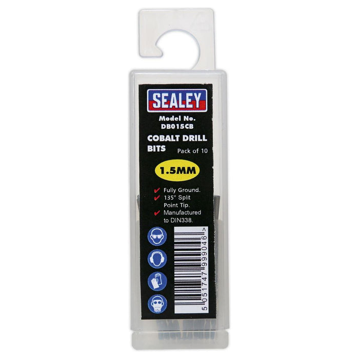 Sealey HSS Cobalt Fully Ground Drill Bit1.5mm Pack of 10 DB015CB Sealey - Town Tools 