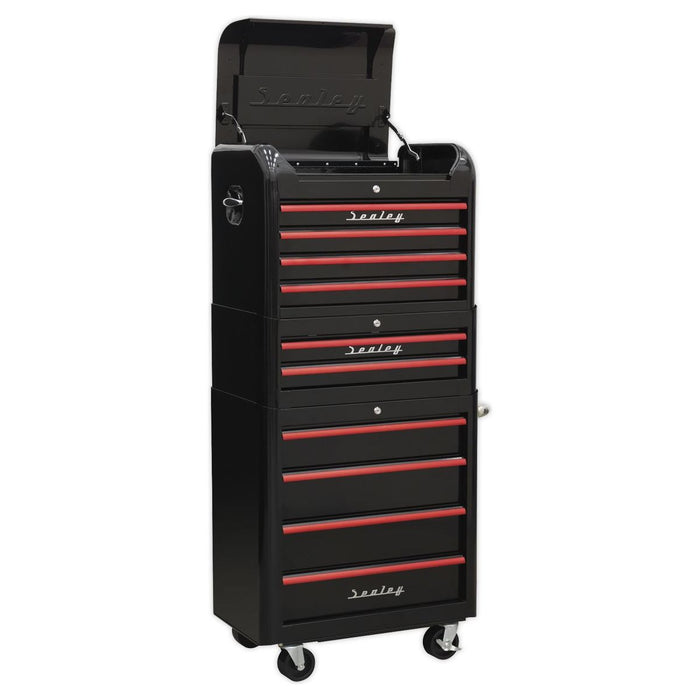 Sealey Retro Style Topchest Mid-Box & Rollcab Combination 10 Drawer Black with R Sealey - Town Tools 