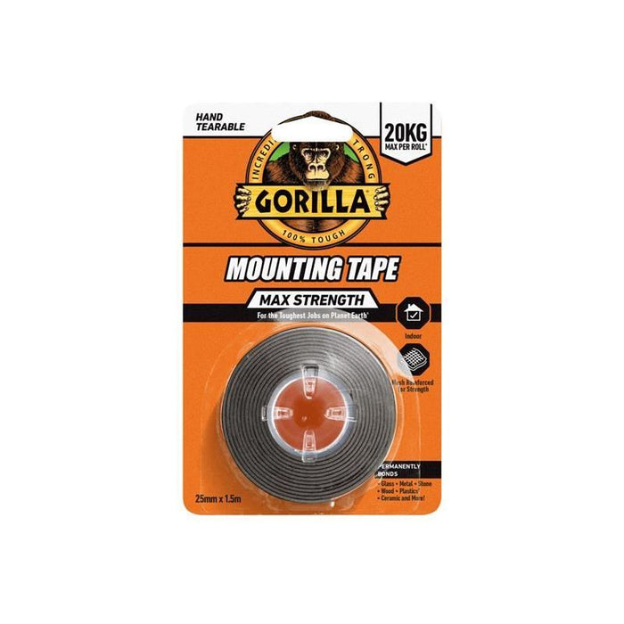 Gorilla Glue Max Strength Indoor Mounting Tape 25mm x 1.5m Black Gorilla Glue - Town Tools