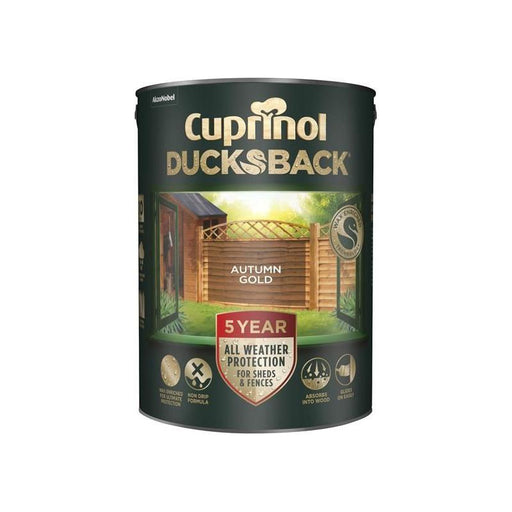 Cuprinol Ducksback 5 Year Waterproof for Sheds & Fences Autumn Gold 5 litre Cuprinol - Town Tools