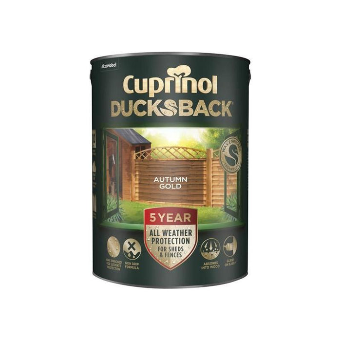 Cuprinol Ducksback 5 Year Waterproof for Sheds & Fences Autumn Gold 5 litre Cuprinol - Town Tools