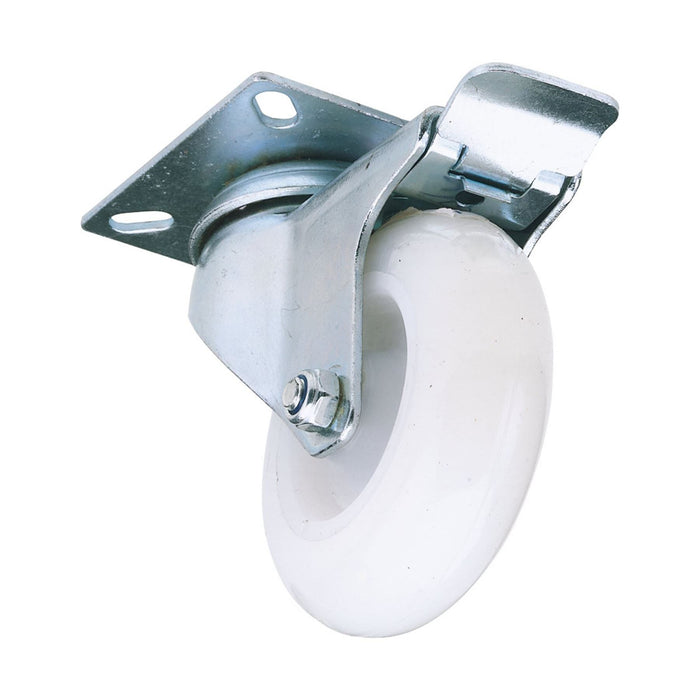 Draper Swivel Plate Fixing Nylon Wheel with Brake, 75mm Diameter, S.W.L. 70kg Draper - Town Tools 