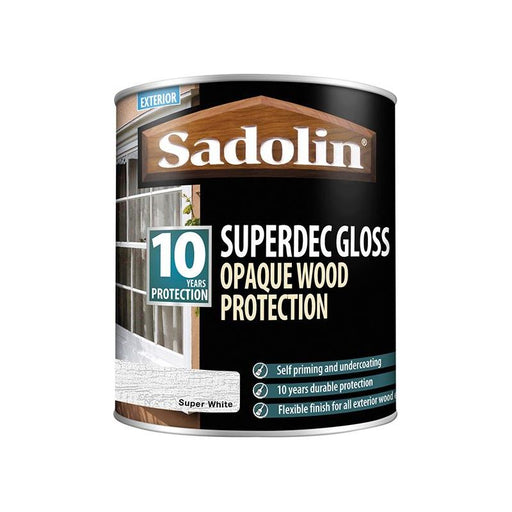 Sadolin Superdec Opaque Wood Protection Super White Gloss 1 litre Sadolin - Town Tools