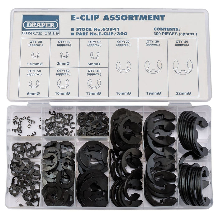 Draper E-Clip Assortment (300 Piece) 63941 Draper - Town Tools 