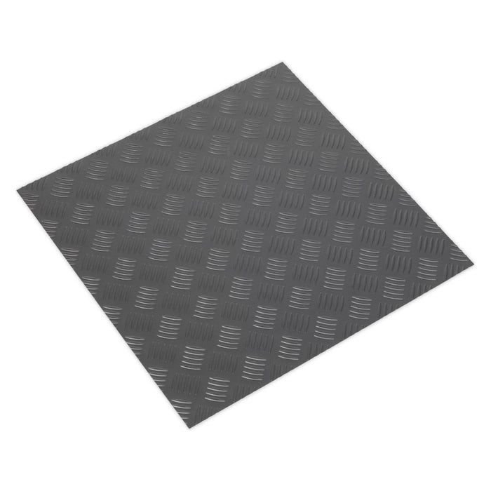 Sealey Vinyl Floor Tile with Peel & Stick Backing Silver Treadplate Pack of 16