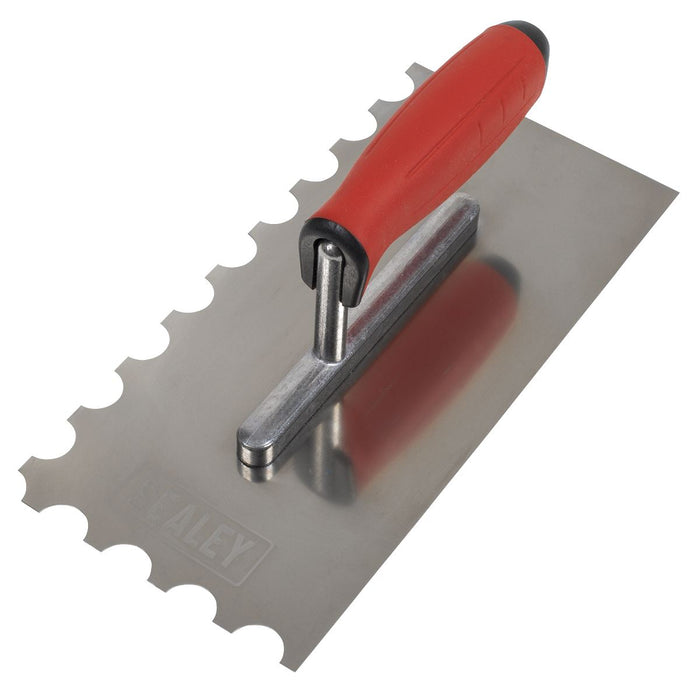 Stainless Steel Semicircle Tooth Trowel Rubber Handle & Aluminium Foot 270mm Sealey - Town Tools 