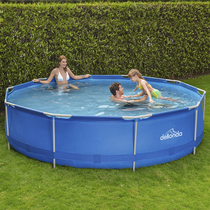 Dellonda Steel Frame Round Swimming Pool & Filter Pump 12ft - Blue DL20