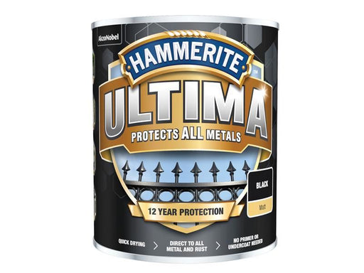 Hammerite Ultima Metal Paint Matt Black 750ml Hammerite - Town Tools