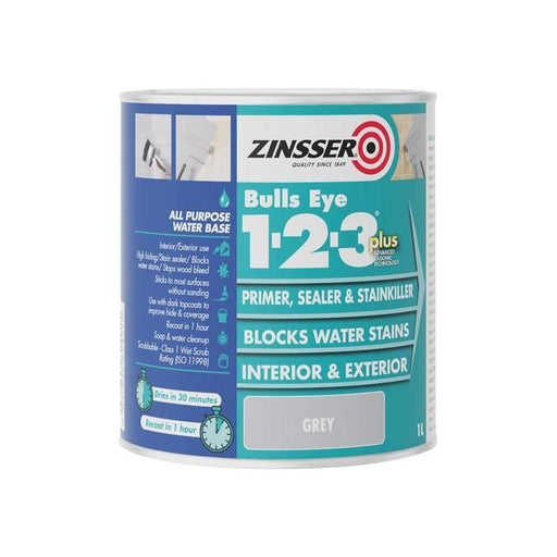 Zinsser Bulls Eye® 1-2-3 Plus Primer, Sealer & Stain Killer Grey 1 litre Zinsser - Town Tools
