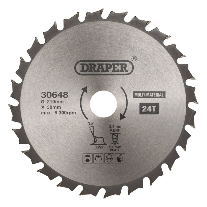 Draper TCT Multi-Purpose Circular Saw Blade, 210 x 30mm, 24T 30648