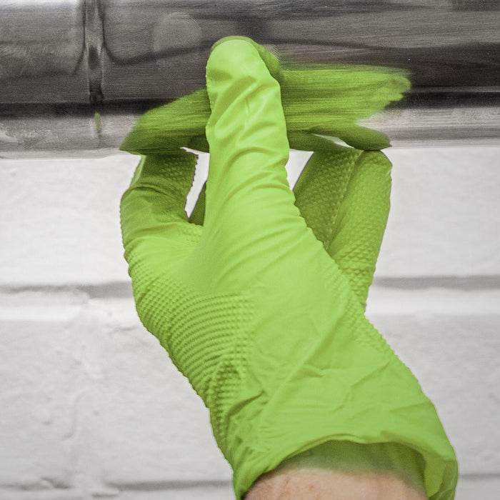 Diamond Grip Extra-Thick Nitrile Powder-Free Gloves Hi-Vis Green Large Pack  50 Sealey - Town Tools 