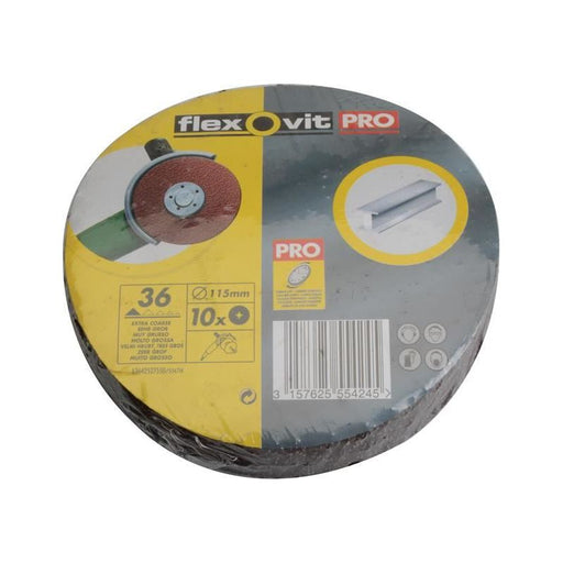 Flexovit Aluminium Oxide Fibre Disc 115mm Extra Coarse 36G (Pack 10) Flexovit - Town Tools