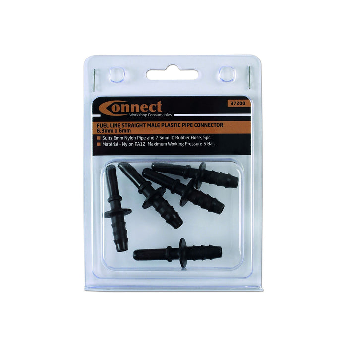 Connect Straight Male Plastic Pipe Connector 6.3 x 6mm 5pc 37200 Tool Connection - Town Tools 