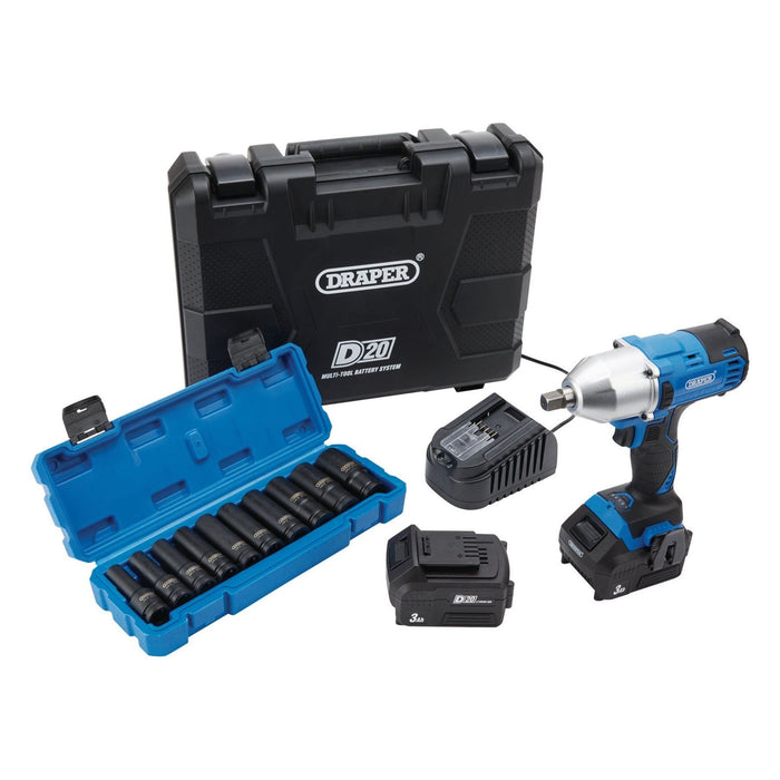 Draper D20 20V Brushless Mid-Torque Impact Wrench Kit, 1/2" Sq. Dr. & Metric Dee Draper - Town Tools 