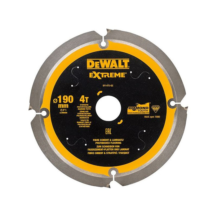 Dewalt Power Tools Extreme PCD Fibre Cement Saw Blade 190 x 30mm x 4T DeWALT Power Tools - Town Tools