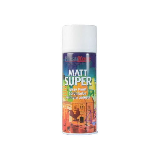 Plastikote Matt Super Spray White 400ml PlastiKote - Town Tools