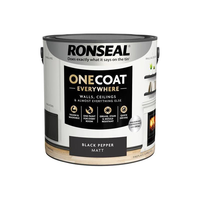 Ronseal One Coat Everywhere Interior Paint Black Pepper Matt 2.5 litre Ronseal - Town Tools