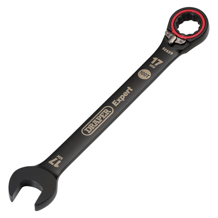 Draper Expert HI-TORQ Metric Reversible Ratchet Combination Spanner, 17mm, Black Draper - Town Tools