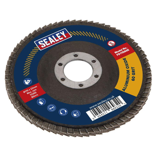 Sealey Flap Disc Aluminium Oxide115mm22mm Bore 60Grit FD11560E Sealey - Town Tools 