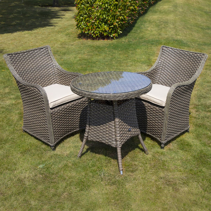 Dellonda Chester Rattan Wicker Outdoor Dining Set Tempered Glass Tabletop 3pc